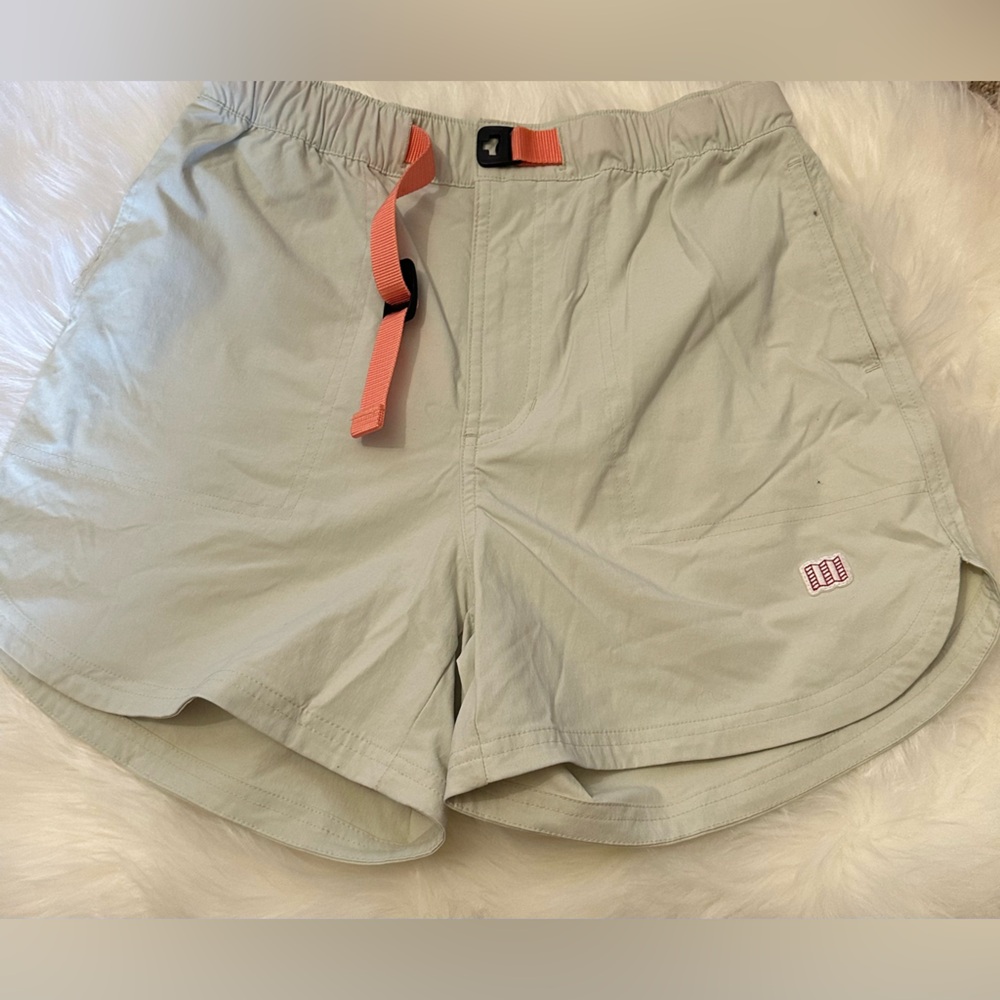 Topo Designs Light Gray Athletic Shorts with Coral Accent